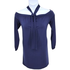 Michael Kors Cold Shoulder Halter Neck Dress, 3/4 Sleeve Navy Blue Size‎ M